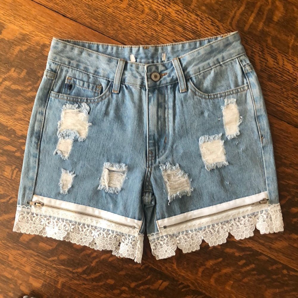 NEW Altered Kancan Denim and Lace Shorts NWT